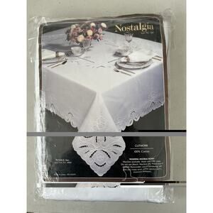 NEW Tessile Embroidered Tablecloth + 12 Napkins Oblong 66 x 102 White Cotton